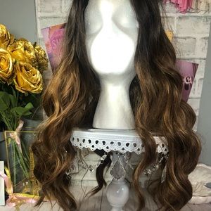 Long Wavy Caramel with Dark Brown Roots - Lace Front Wig - New never used